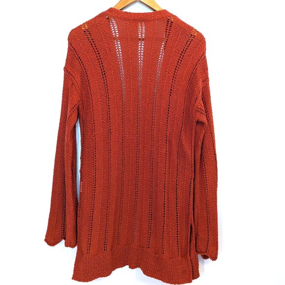 Meadow Rue | Anthropologie Priscilla Pointelle Cardigan in Rust Red | Size Small - Picture 6 of 13